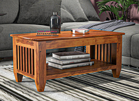 Solid Wood Coffee Table with Open Shelf – Modern Living Room Center Table