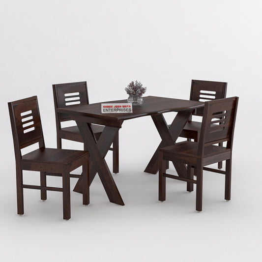 Solid Wood 4 Seater Dining Table Set with Cushioned Chairs