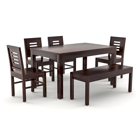 Solid Wood 6 Seater Dining Table Set with Bench