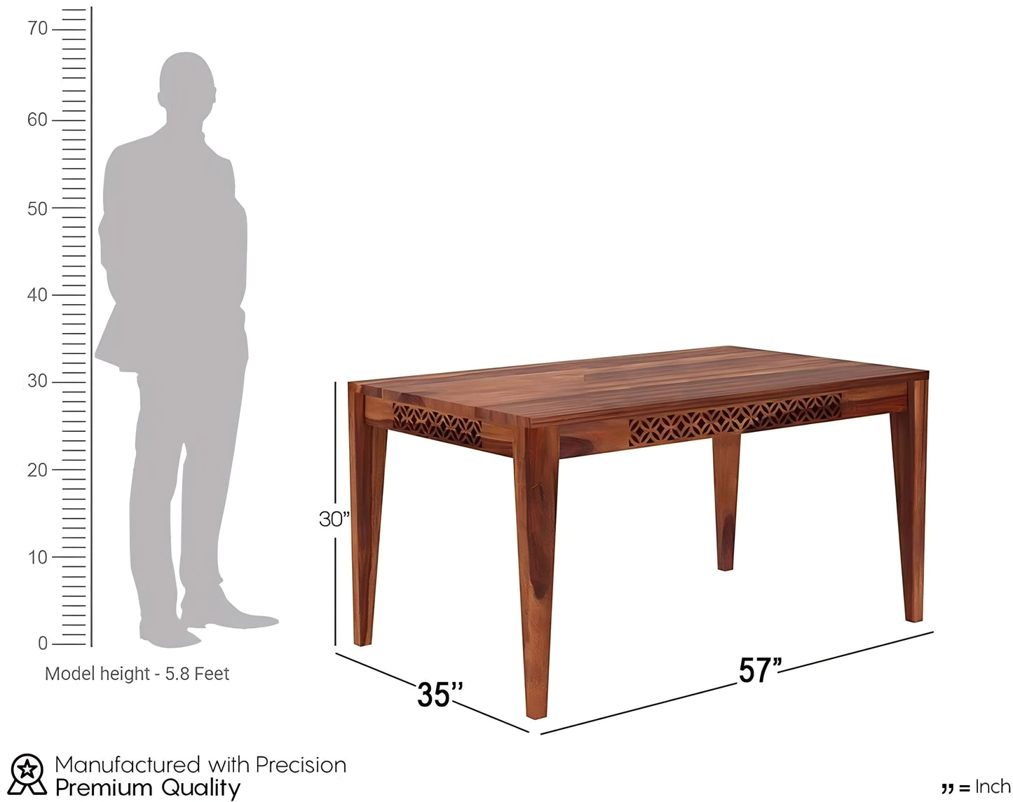 Solid Wood 6 Seater Dining Table Set with Cushioned Chairs – Classic Carved Design