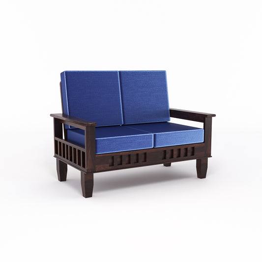 Premium Solid Wood 2 Seater Sofa with Cushions | Natural & Walnut Finish