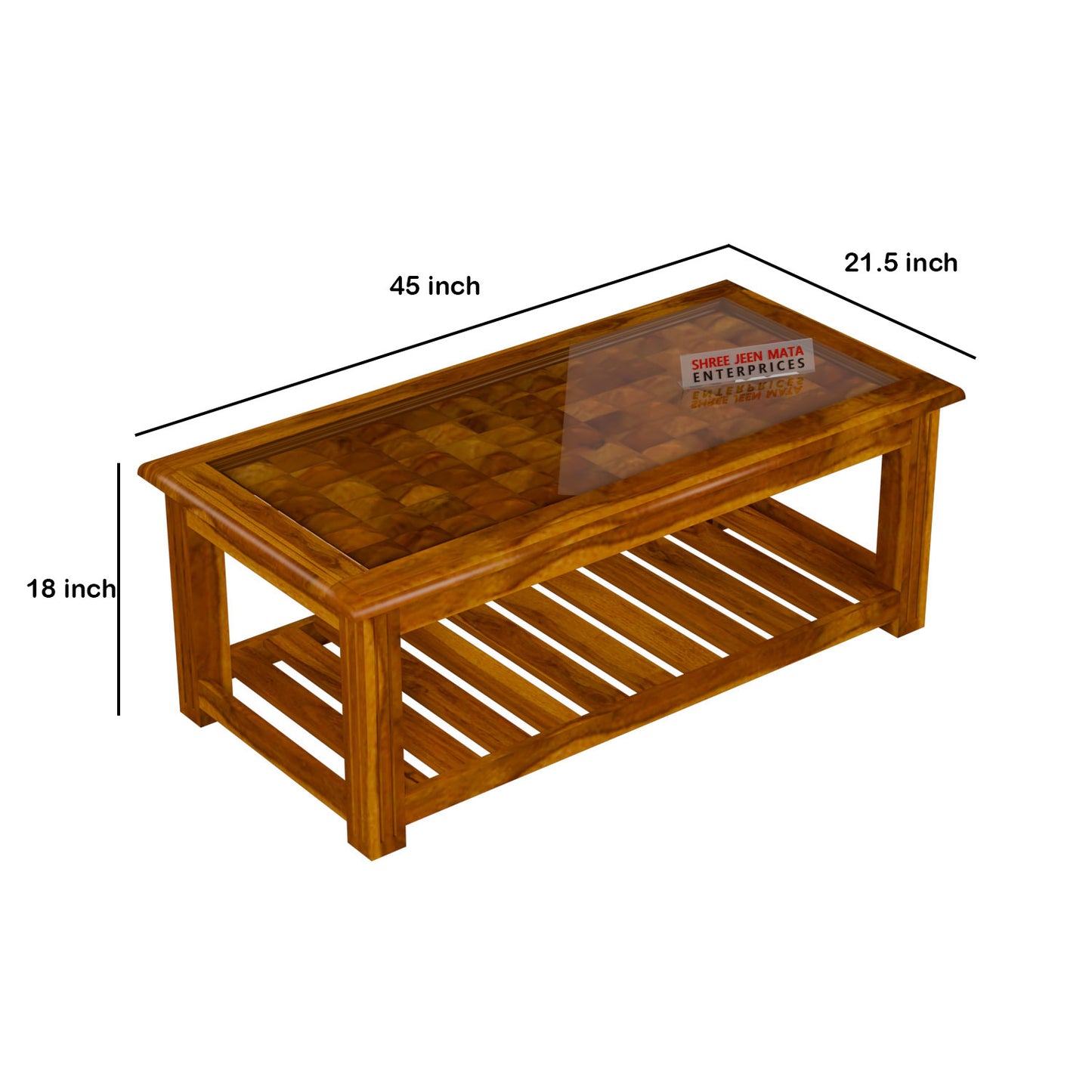 Elegant Solid Wood Coffee Table with Textured Glass Top & Storage Shelf