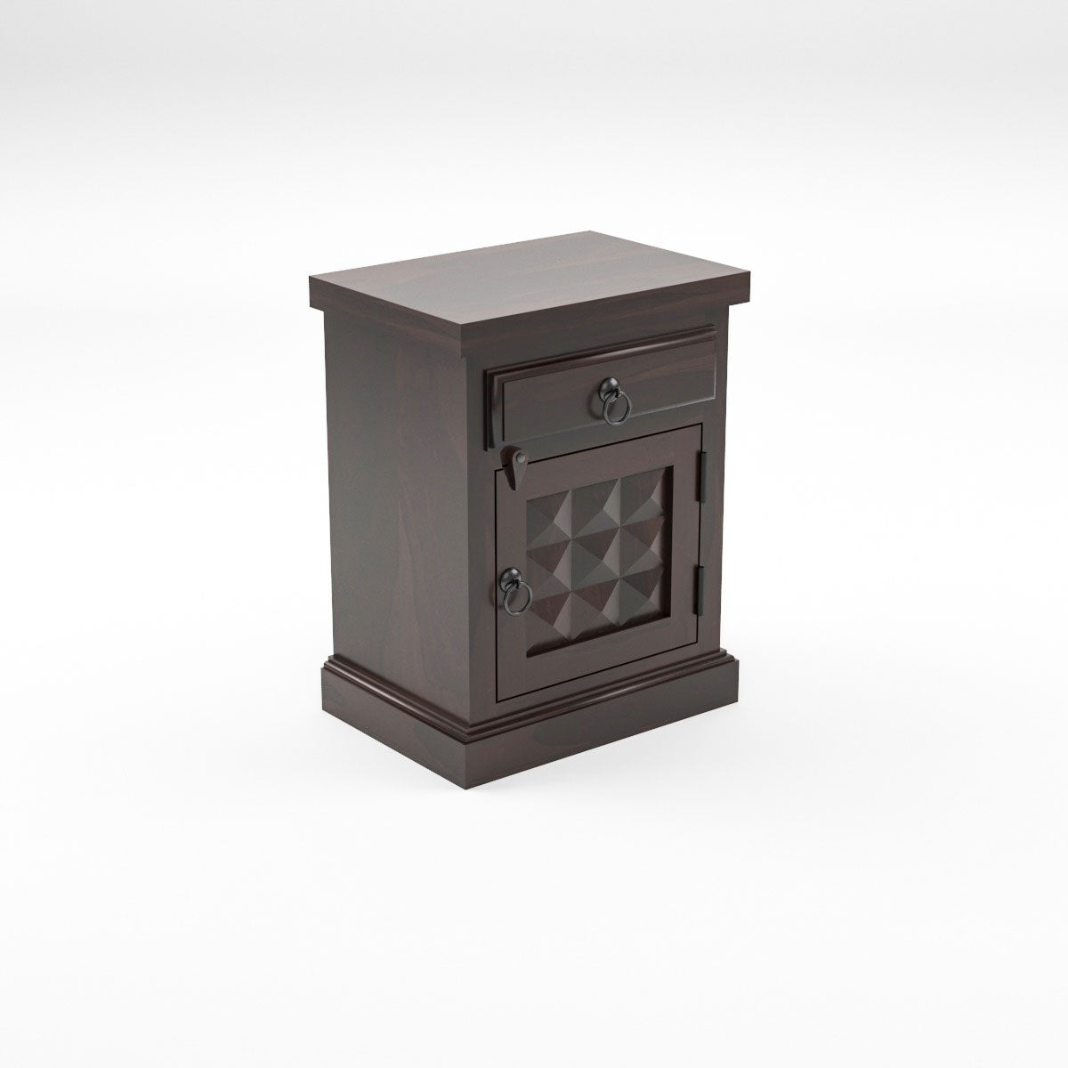 Solid Sheesham Wood Bedside Table with Drawer & Storage Cabinet