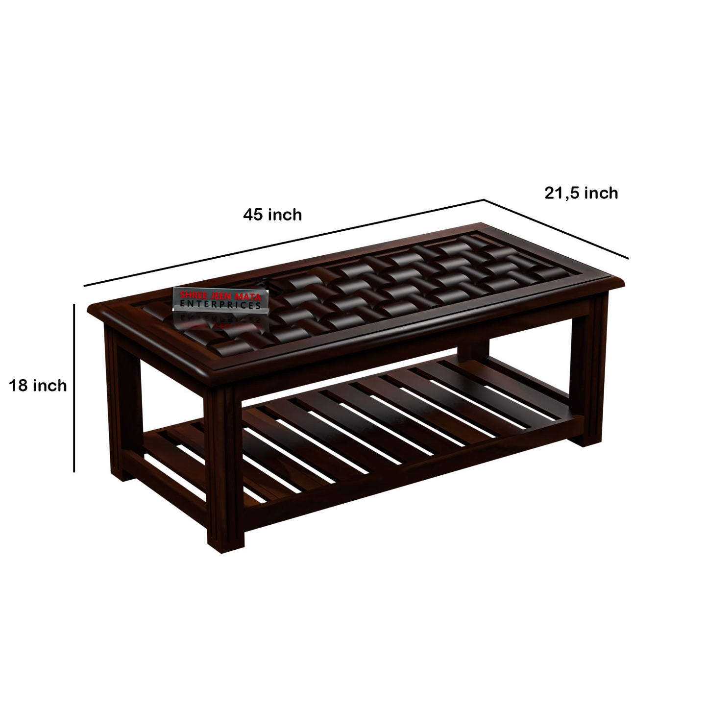 Premium Solid Wood Coffee Table with Artistic Textured Top & Storage Shelf