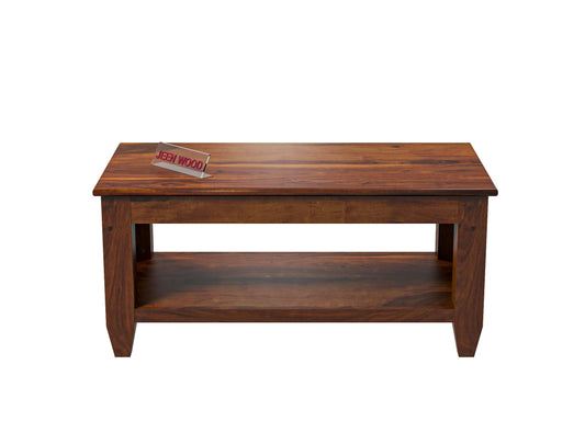 Handcrafted Solid Wood Coffee Table with Slatted Sides & Open Storage Shelf