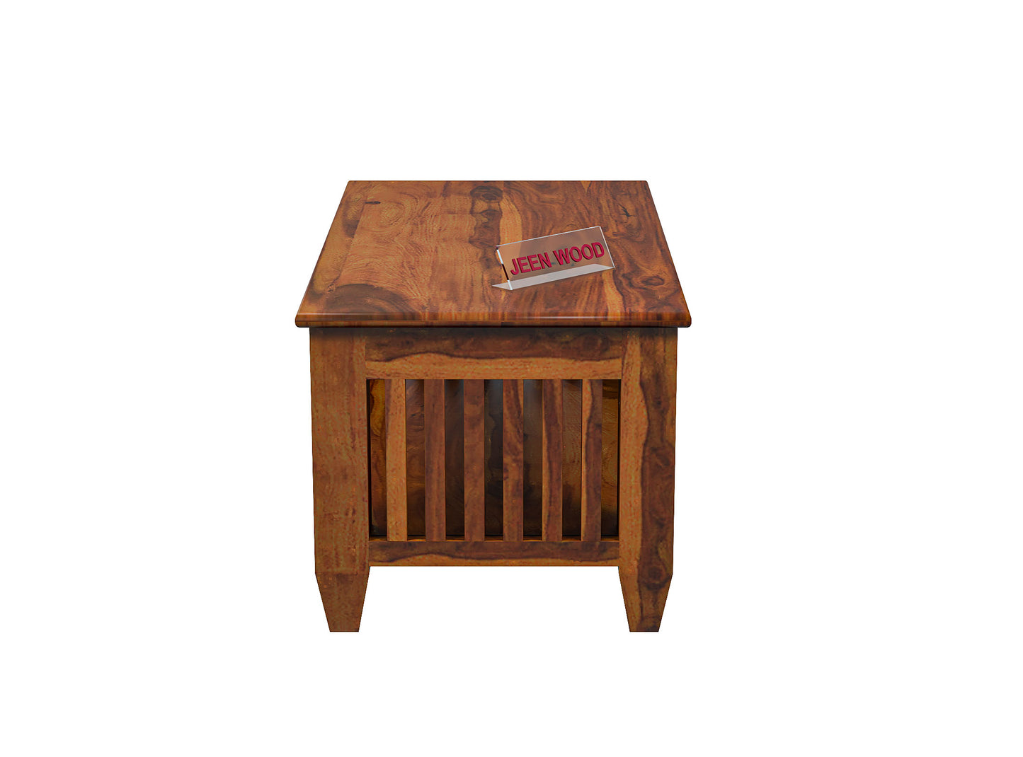 Handcrafted Solid Wood Coffee Table with Slatted Sides & Open Storage Shelf