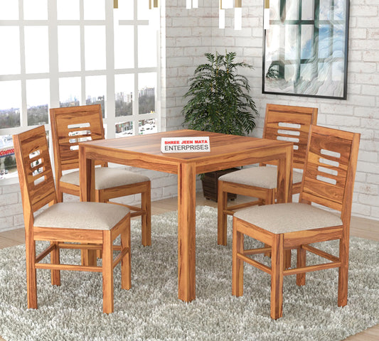 Solid Wood 4 Seater Dining Table Set with Cushioned Chairs