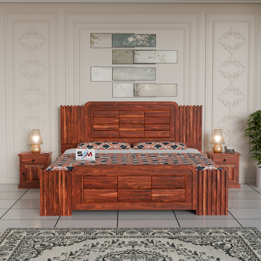 Sheesham Wood King Size Bed with Box Storage