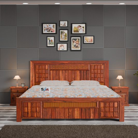 Solid Sheesham Wood King Size Bed with Storage for bedroom