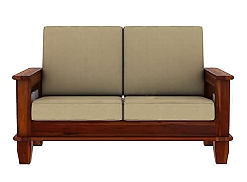 Jeenwood Wooden 2 Seater Sofa Set for Living Room | Two Seater Sofa with Side Magzine & Newspaper Holder for Office & Lounge | Sheesham Wood, Walnut Finish - Honey Finish 1
