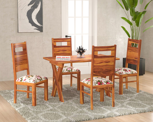 Solid Wood Upholstered Dining Chair with Floral Cushion
