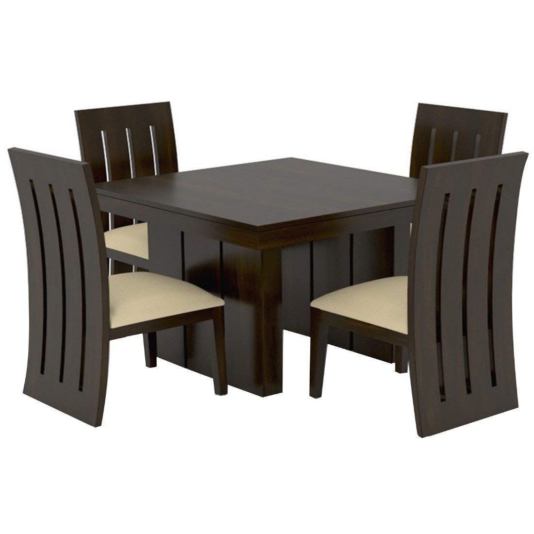 Jeenwood Sheesham Wood Dining Table 4 Seater | Dinning Table with 4 Chairs Including Cream Cushions | Dining Room Furniture - Brown