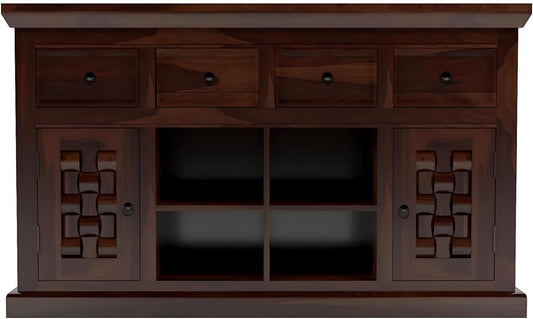 Jeenwood Solid Sheesham Wood Cabinet Drawer | Sideboard with Storage for Living Room | Bedroom | Hall | Home Furniture - Walnut