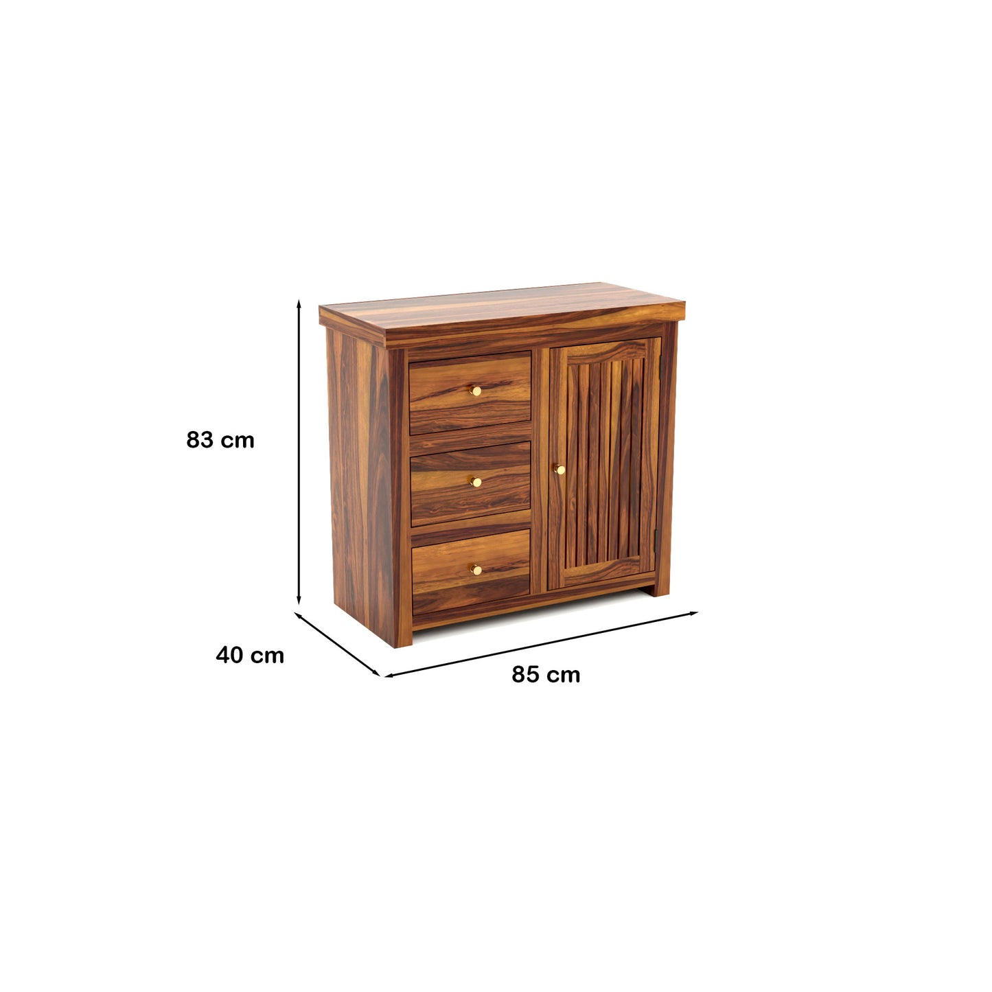 Solid Teak Wood Storage Cabinet with Drawers & Door