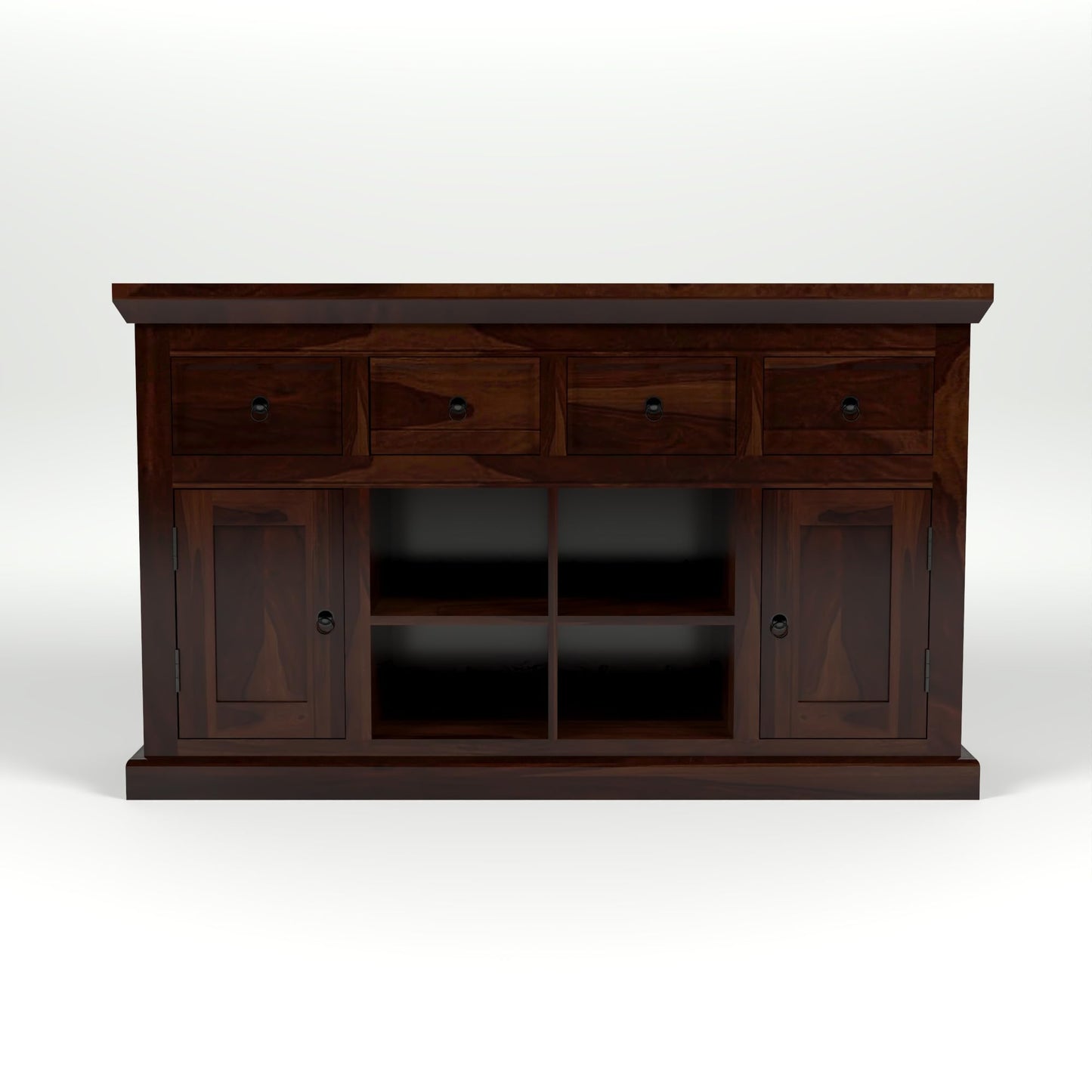 Jeenwood Sheesham Wooden Storage Cabinet for Living Room with 4 Drawer & 8 Shelves - Solid Wood Sideboard for Storage - Wooden Drawer Cabinet for Bedroom Home & Kitchen Cabinet - Walnut