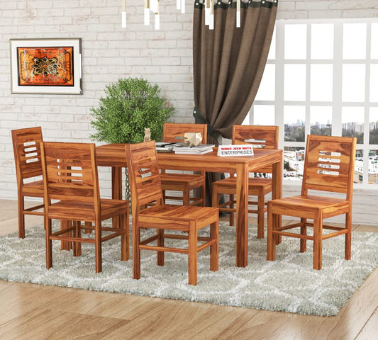 Jeenwood Sheesham Wooden 6 Seater Dining Table with 6 Chairs Dining Set for Dining Room - Wooden Dining Table Set 6 Seater for Living Room Home - Honey