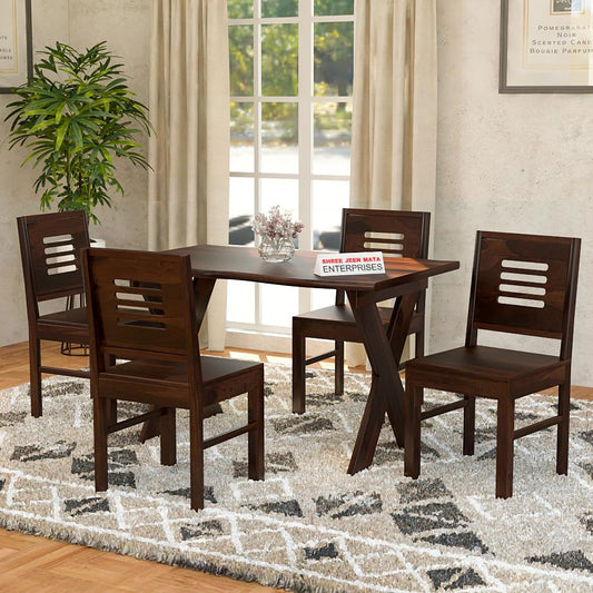 Jeenwood Sheesham Wooden 4 Seater Dining Table with Chairs Dining Set for Dining Room - Wooden Dining Table 4 Seater Modern Dining Table Set of 4 for Hotel Restaurant - Walnut