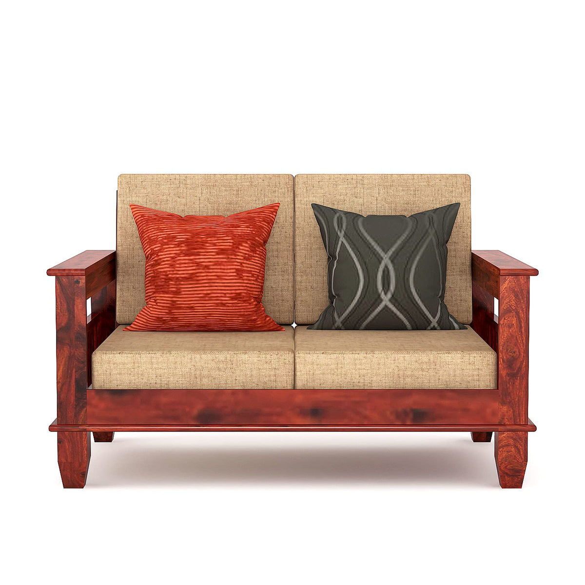 Jeenwood Wooden 2 Seater Sofa Set for Living Room | 2 Seater Sofa for Office & Lounge | Two Seater Sofa Sets for Home | Sheesham Wood, Brown Finish - Brown Finish