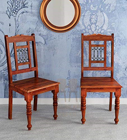 Jeenwood Solid Sheesham Wood Dining Chair Set of 2 - Solid Wood Dining Chairs | Wooden Dining Chairs for Home and Living Room Study Chair Wooden Set of 2 Chair - Honey Finish