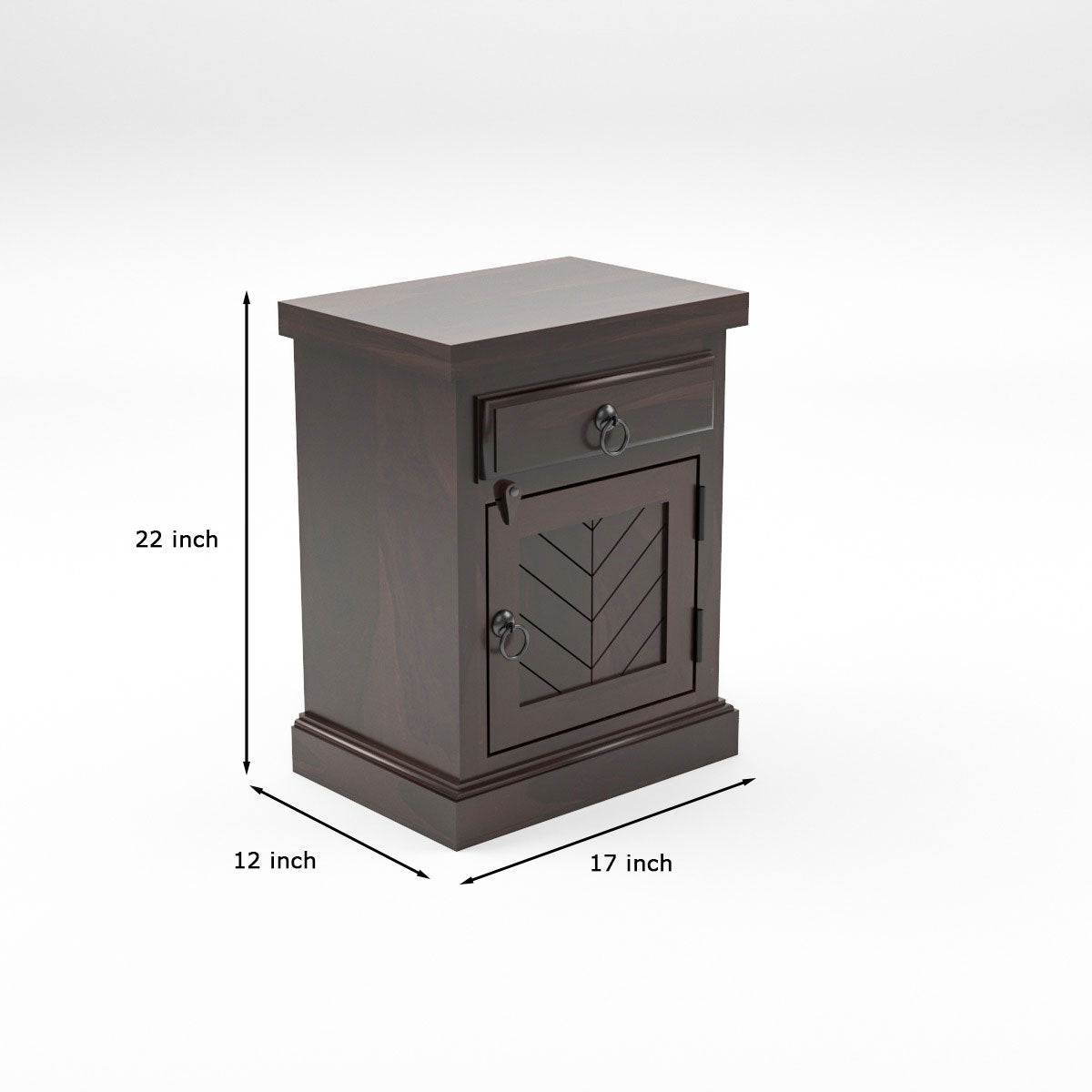 Solid Wood Bedside Table with Chevron Design Door & Drawer
