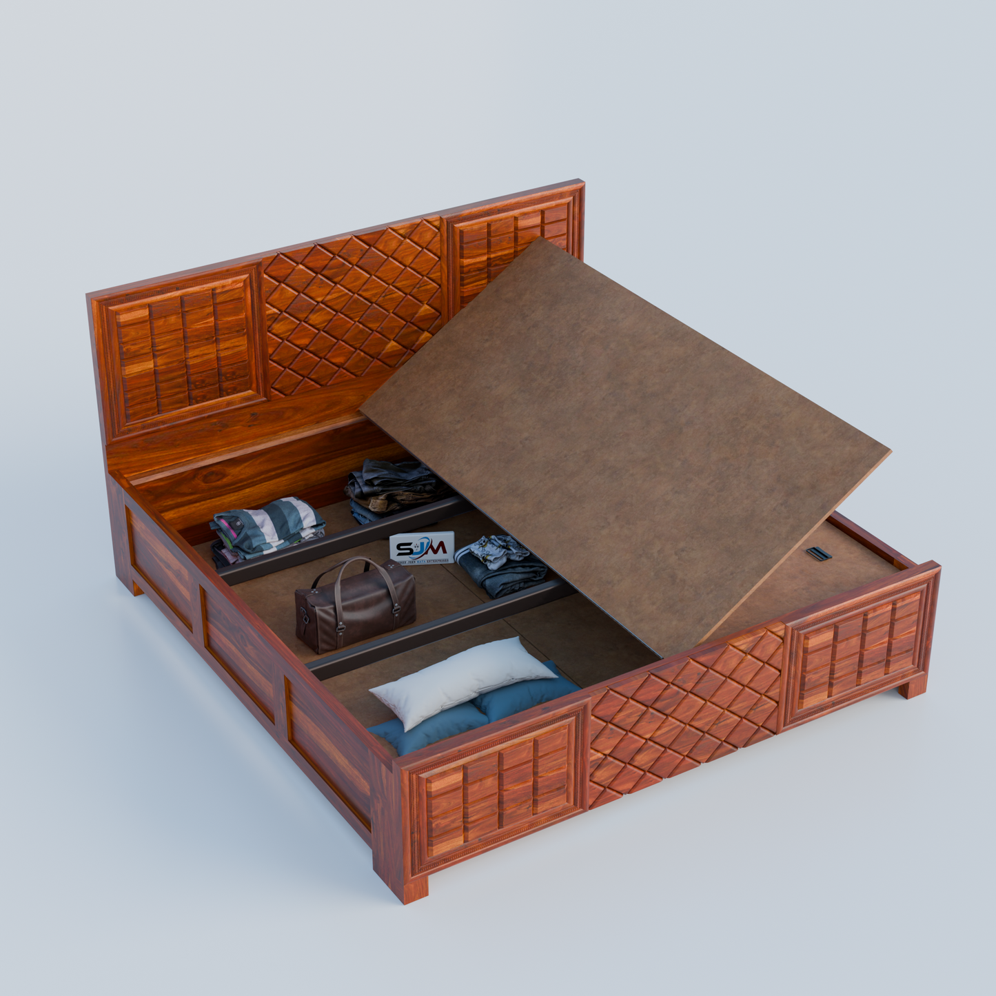 Luxury Sheesham Wood King Size Bed with storage for Home