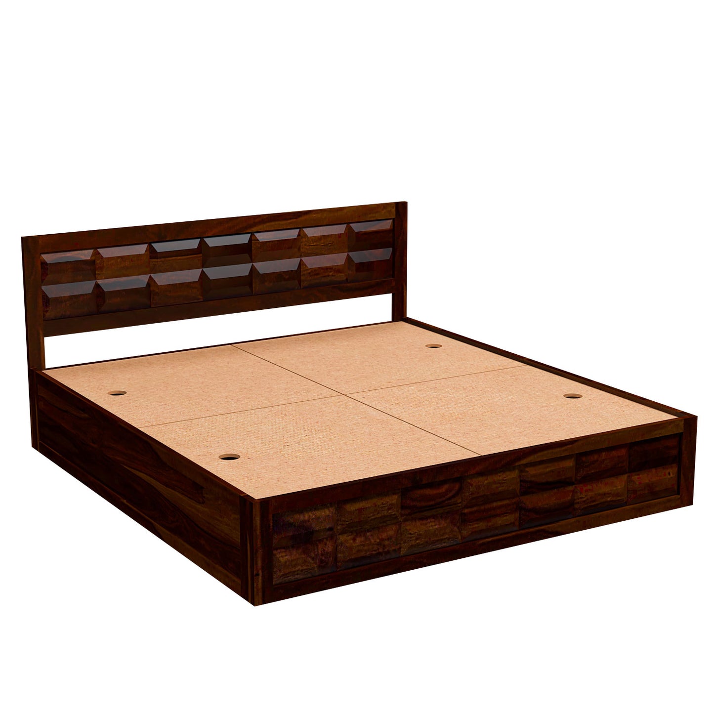 Solid Wood Queen Size Bed with Geometric Panel Headboard