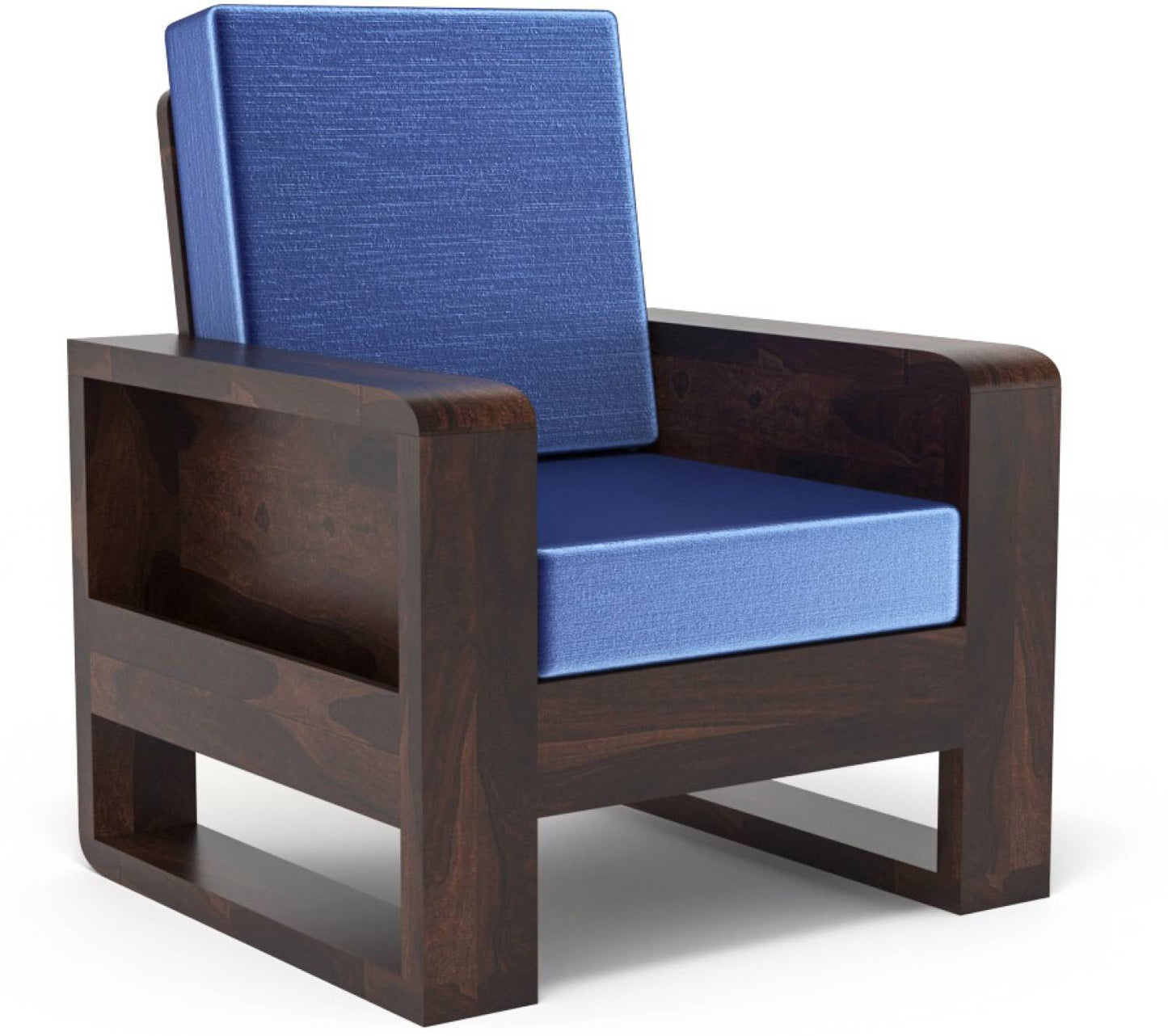 Solid Wood 4 Seater Sofa Set with Blue Polycotton Cushions | Without Center Table