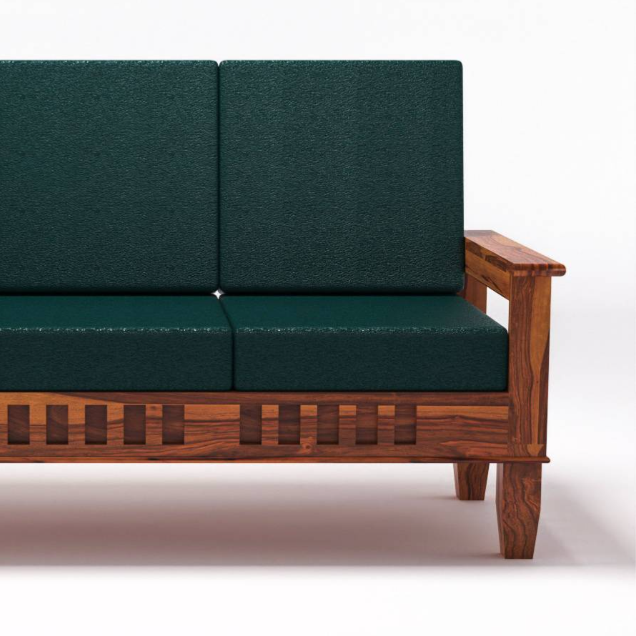 Solid Sheesham Wood 4 Seater Wooden Sofa Set with Polycotton Cushions