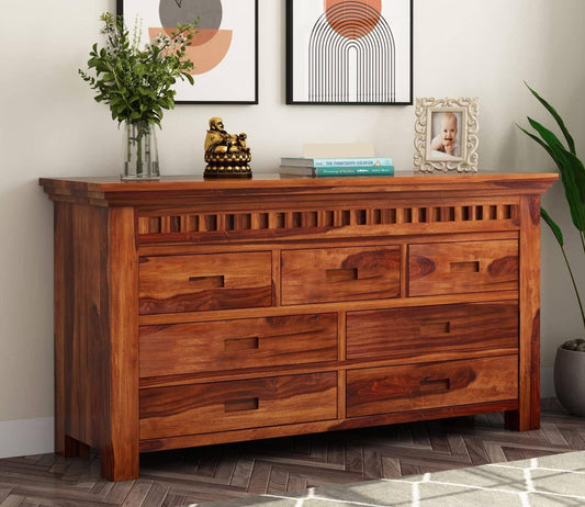 Solid Sheesham Wood Chest of Drawers with 7 Storage Drawers