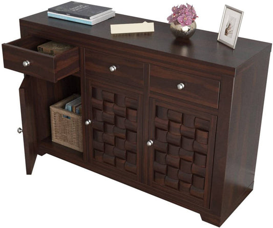 Solid Sheesham Wood Sideboard Cabinet with 3D Carved Doors & Drawers
