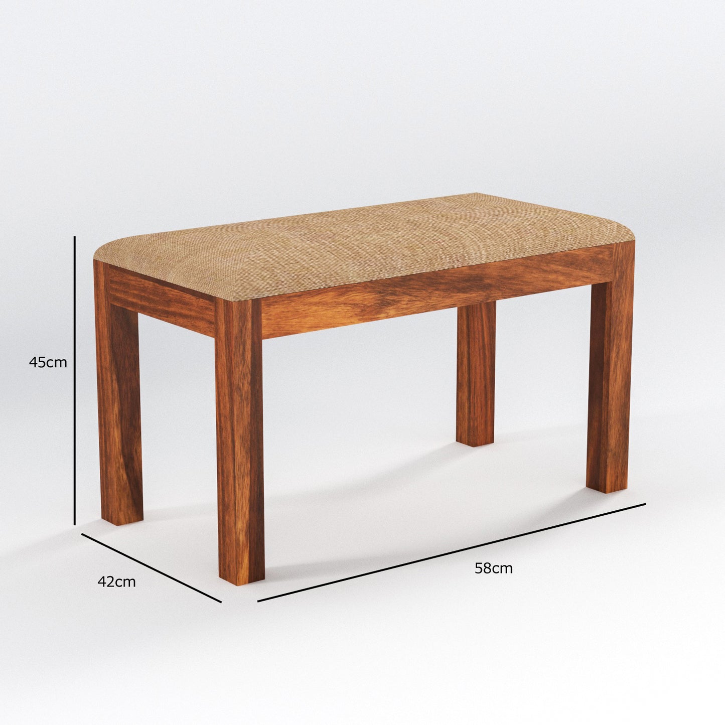 Modern Solid Wood Dining Bench with Upholstered Top
