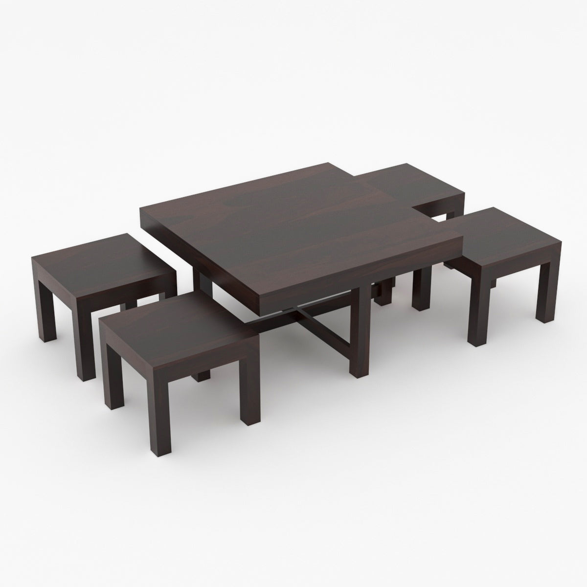 Solid Wood Multipurpose Coffee Table & Stool Se
