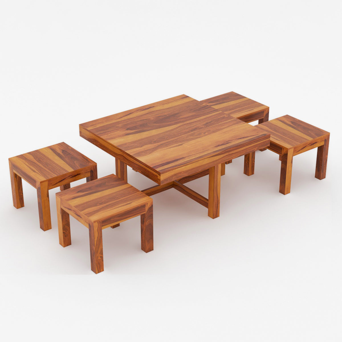 Solid Wood Multipurpose Coffee Table & Stool Se