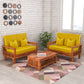 Solid Wood 4 Seater Sofa Set (Set of 2) | Natural & Walnut Finish Wooden Sofa with Cushions