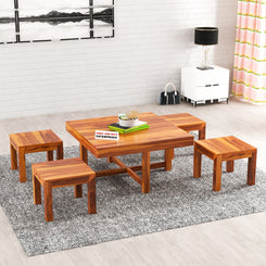 Solid Wood Multipurpose Coffee Table & Stool Se
