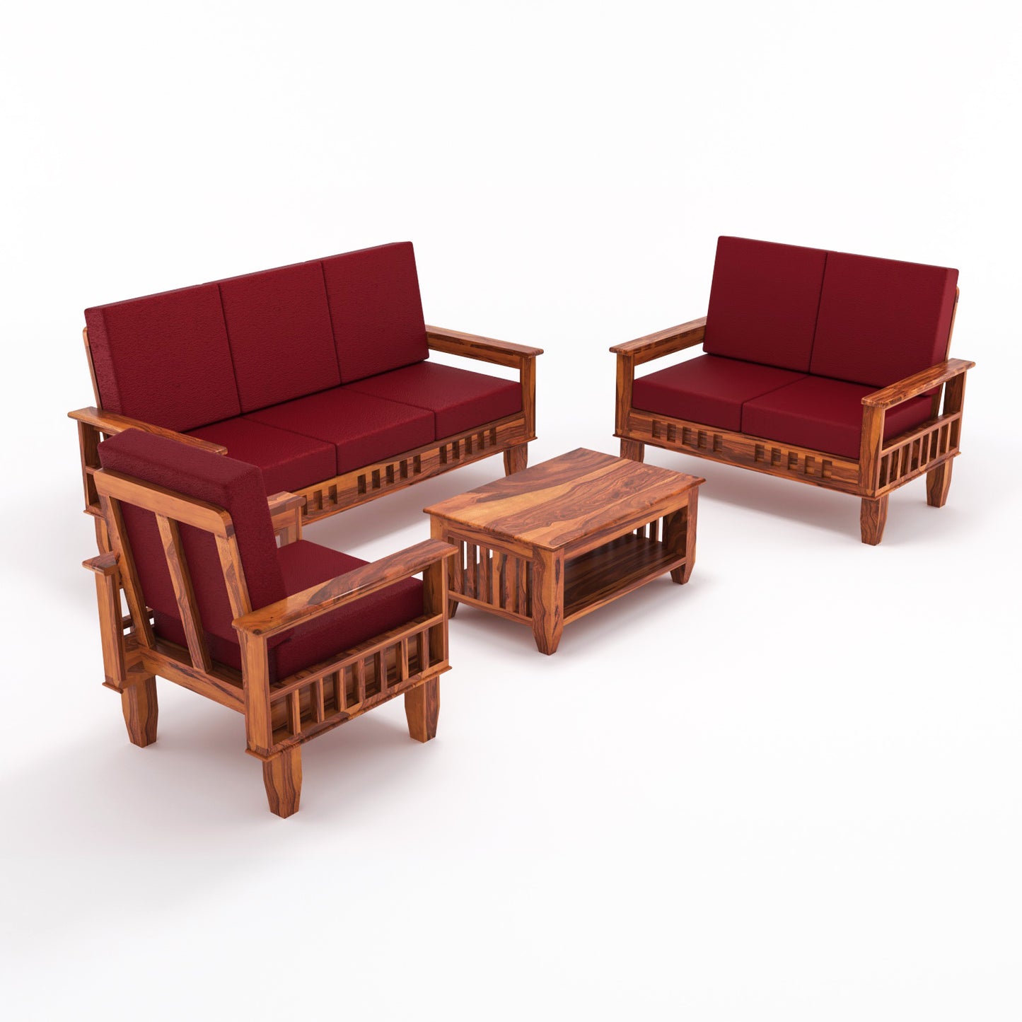 Premium Solid Wood 6 Seater Sofa Set (3+2+1) with Cushioned Seating | Natural & Walnut Finish
