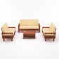 Solid Wood 7 Seater Sofa Set (3+2+2) with Cushioned Seating | Natural & Walnut Finish Wooden Sofa
