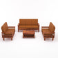 Solid Wood 7 Seater Sofa Set (3+2+2) with Cushioned Seating | Natural & Walnut Finish Wooden Sofa