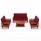 Solid Wood 7 Seater Sofa Set (3+2+2) with Cushioned Seating | Natural & Walnut Finish Wooden Sofa