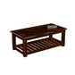 Handcrafted Solid Wood Coffee Table with Glass Inlay Top & Open Storage Shelf