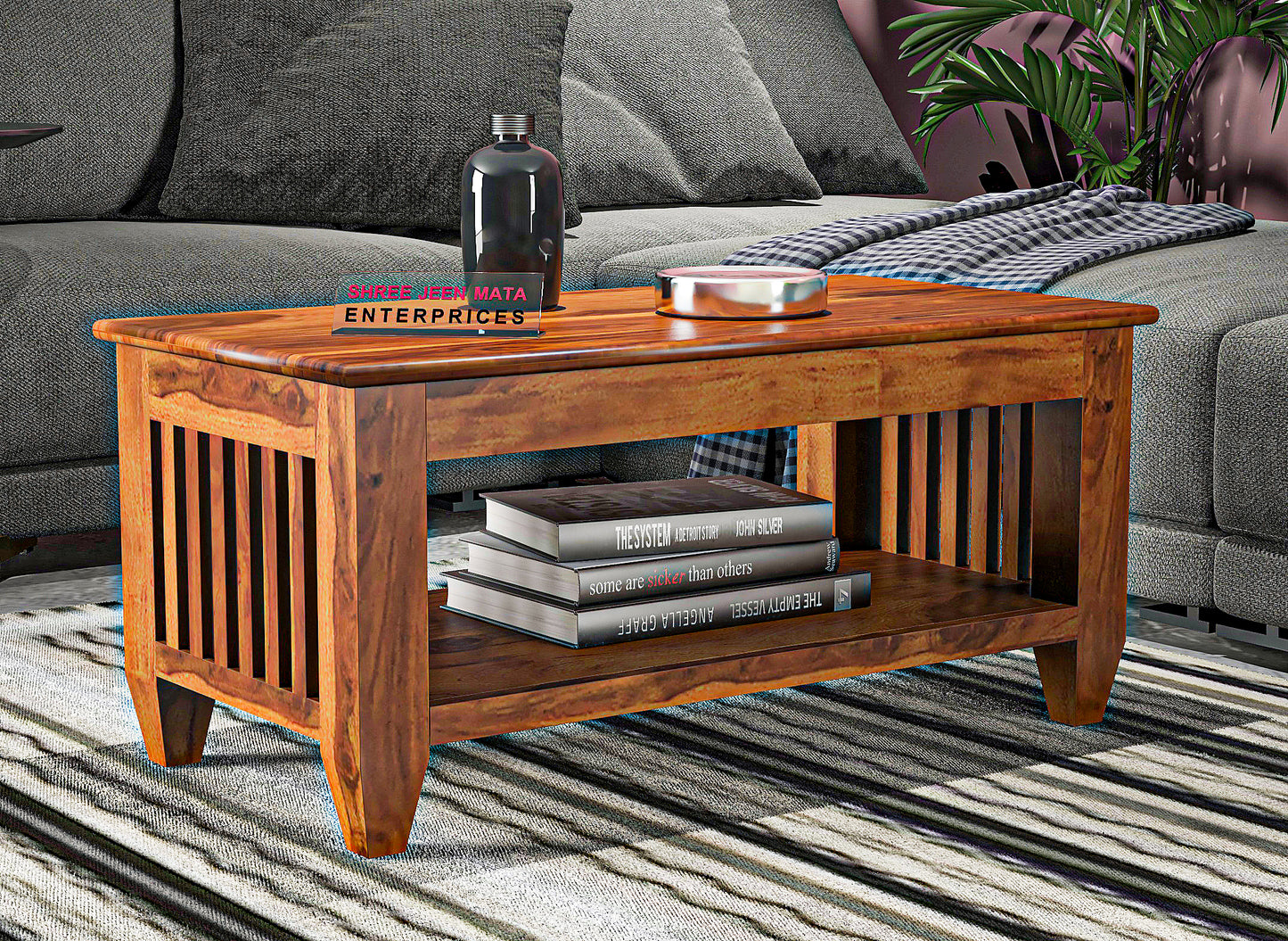 Solid Wood Coffee Table with Open Shelf – Modern Living Room Center Table