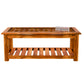 Handcrafted Solid Wood Coffee Table with Glass Inlay Top & Open Storage Shelf