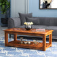Handcrafted Solid Wood Coffee Table with Carved Top & Open Shelf