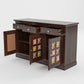 Solid Teak Wood Storage Cabinet with Handcrafted Tile Doors