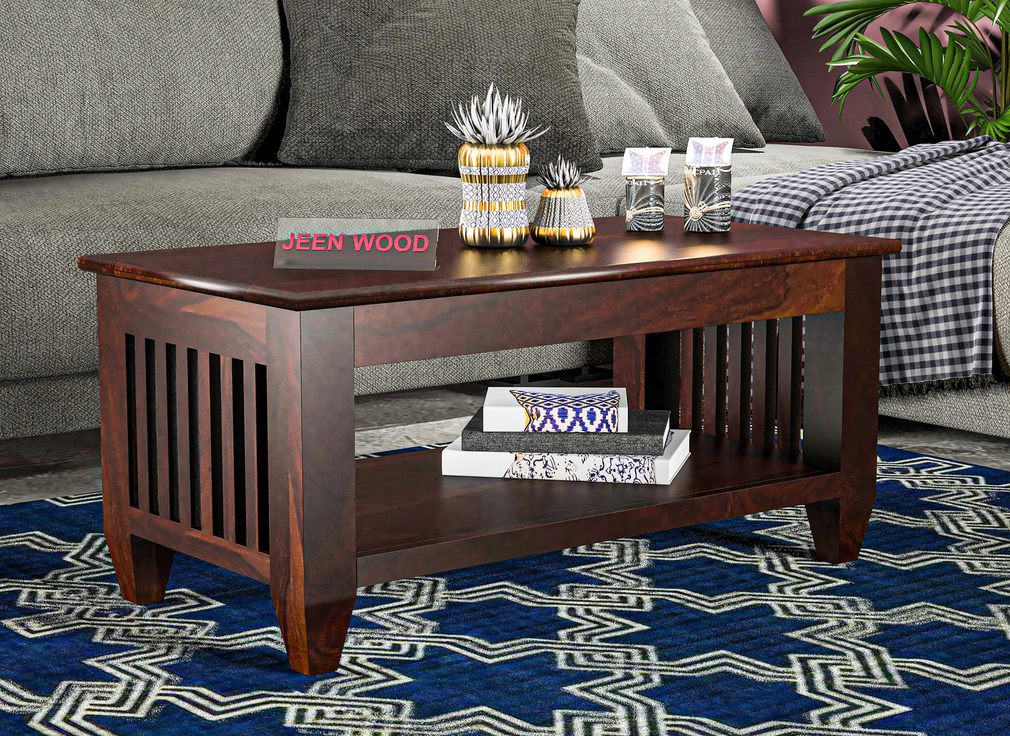 Solid Wood Coffee Table with Open Shelf – Modern Living Room Center Table