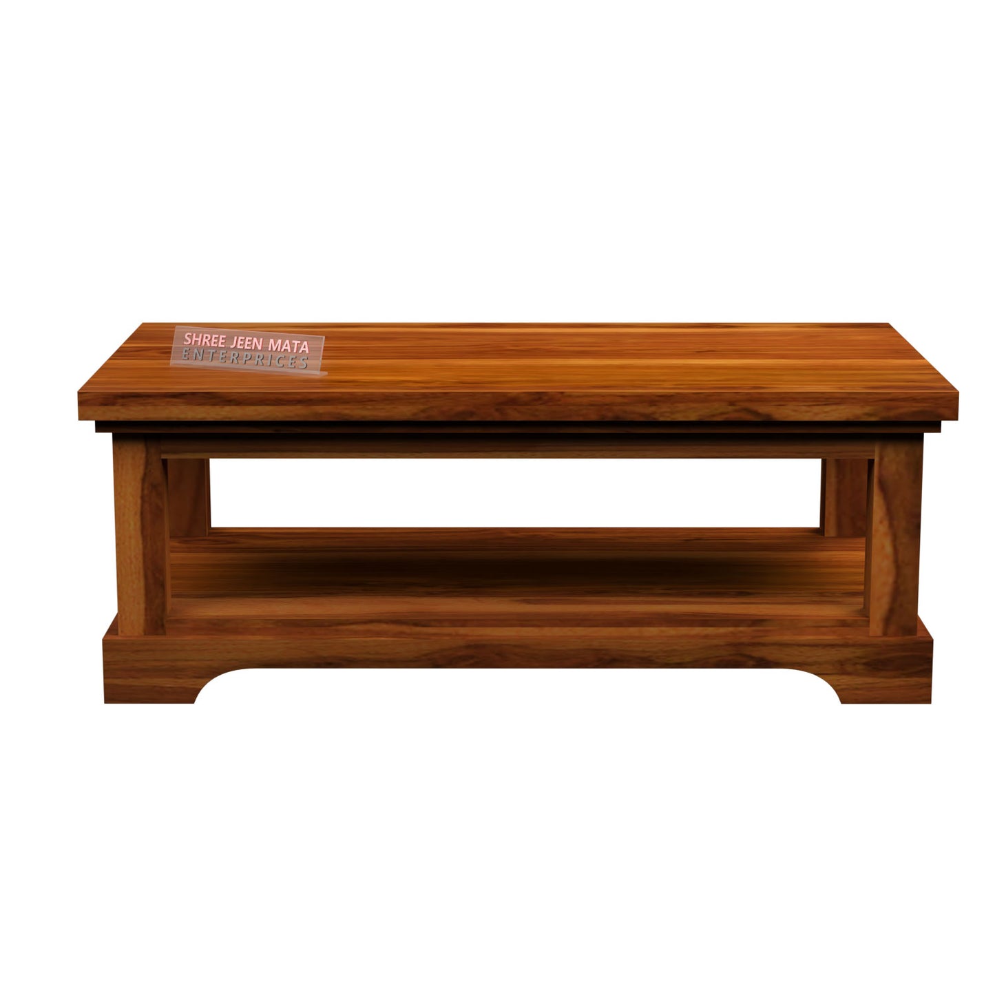 Modern Handcrafted Solid Wood Coffee Table with Open Storage Shelf