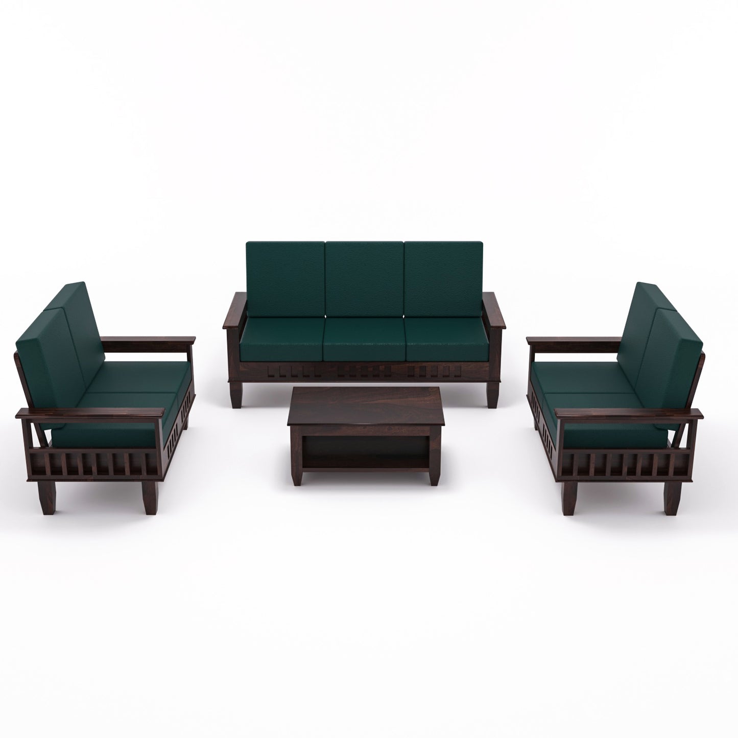 Solid Wood 7 Seater Sofa Set (3+2+2) with Cushioned Seating | Natural & Walnut Finish Wooden Sofa