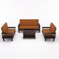 Solid Wood 7 Seater Sofa Set (3+2+2) with Cushioned Seating | Natural & Walnut Finish Wooden Sofa