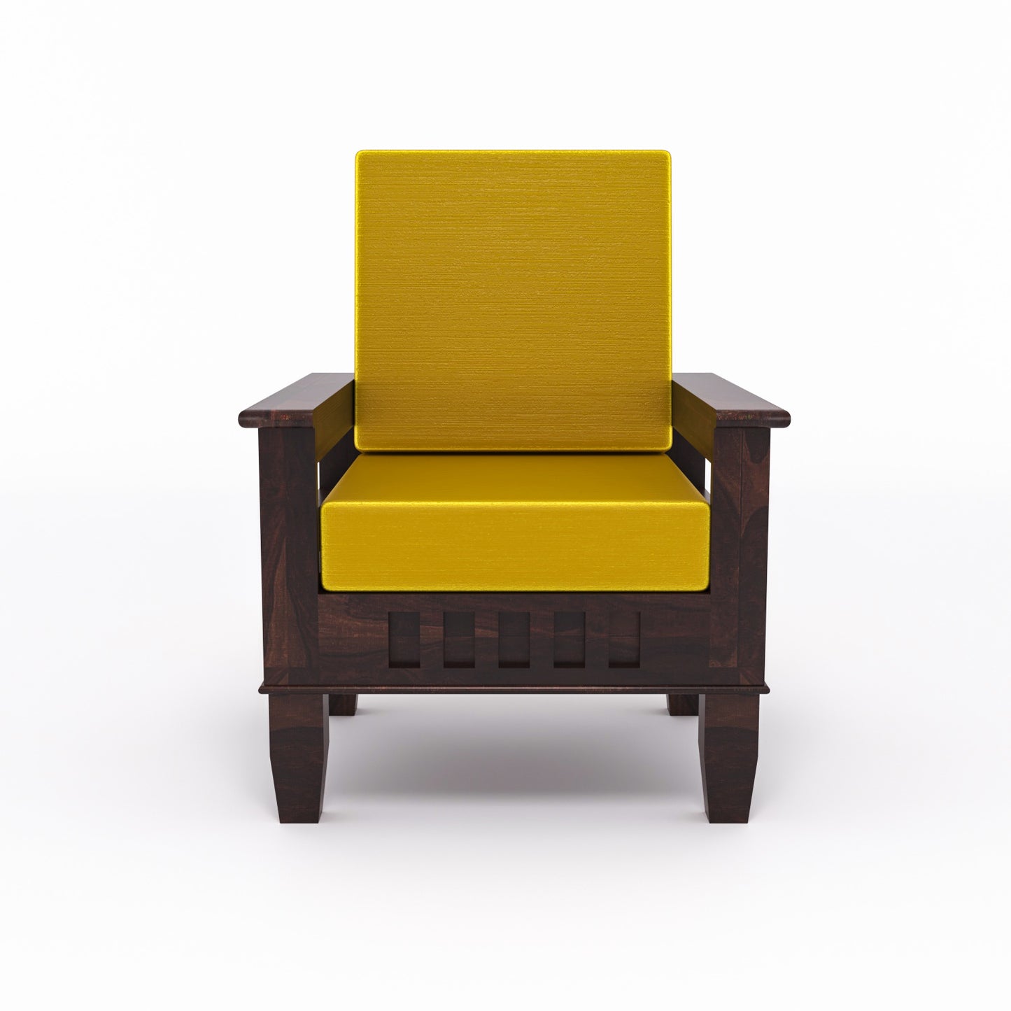 Solid Wood Single Seater Sofa with Natural & Walnut Finish and Cushioned Comfort