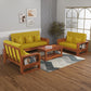 Solid Wood 7 Seater Sofa Set (3+2+2) | Natural & Walnut Finish Wooden Sofa with Cushions